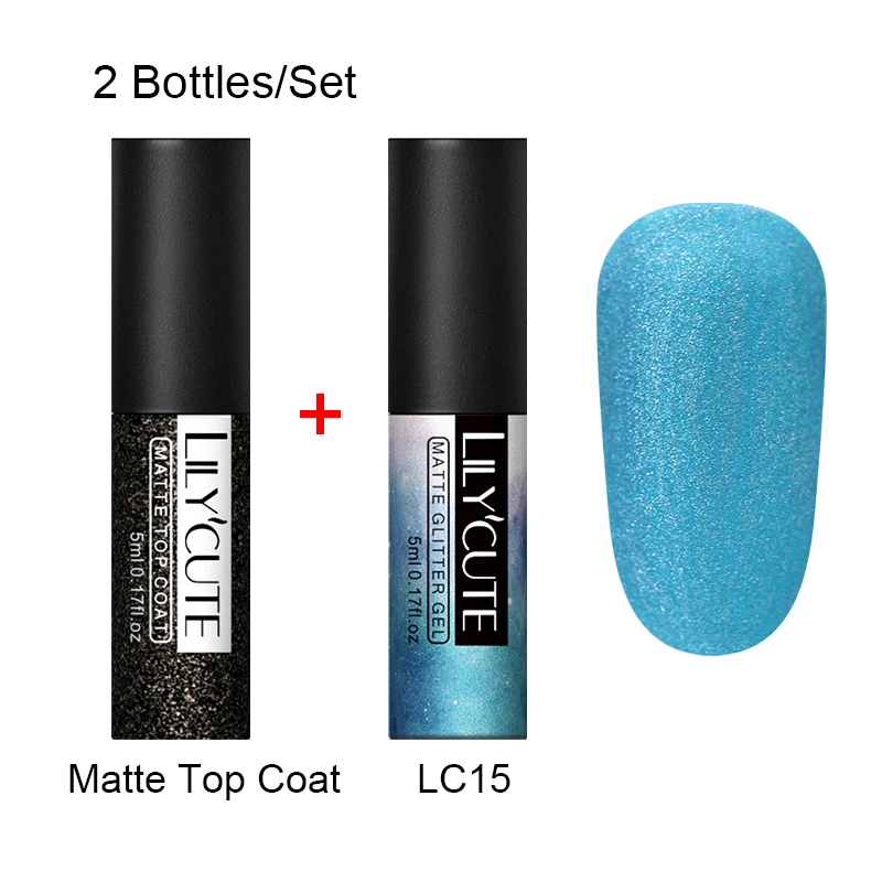 2 Bottles 15 LILYCUTE матовое верхнее покрытие Цвет УФ-гель для ногтей Полупостоянный личная гигиена лак для ногтей, маникюр Гель-краска для ногтей маникюр - Цвет: 2 Bottles 15