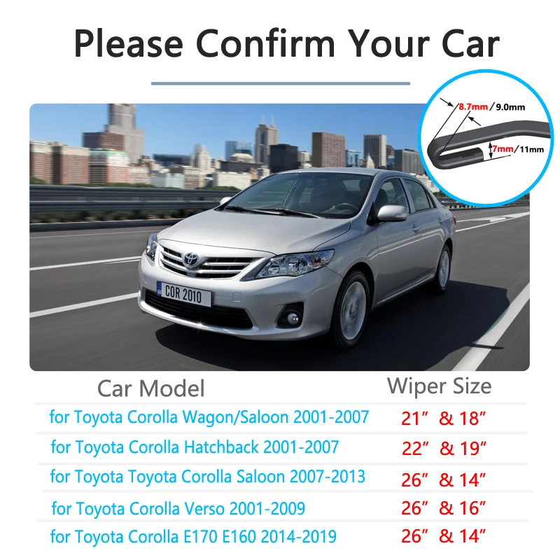 Buy for Toyota Corolla 2001~2019 E120 E130 AR10 E121 E160 E170 Windshield Wipers Wagon Hatchback Saloon Car Accessories 2002 2003 on
