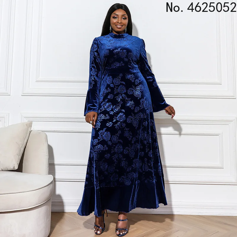 

Осень-зима 2021, бархатные вечерние платья с длинным рукавом для женщин, элегантное платье макси в африканском стиле с принтом Дашики, одежда ...