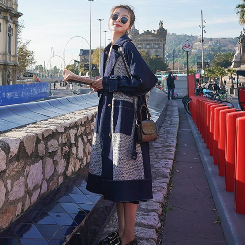 Женское джинсовое пальто TWOTWINSTYLE Осеннее повседневное с отложным воротником