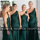 Темно-зеленые длинные платья русалки на одно плечо для подружек невесты корсет в пол для вечеривечерние