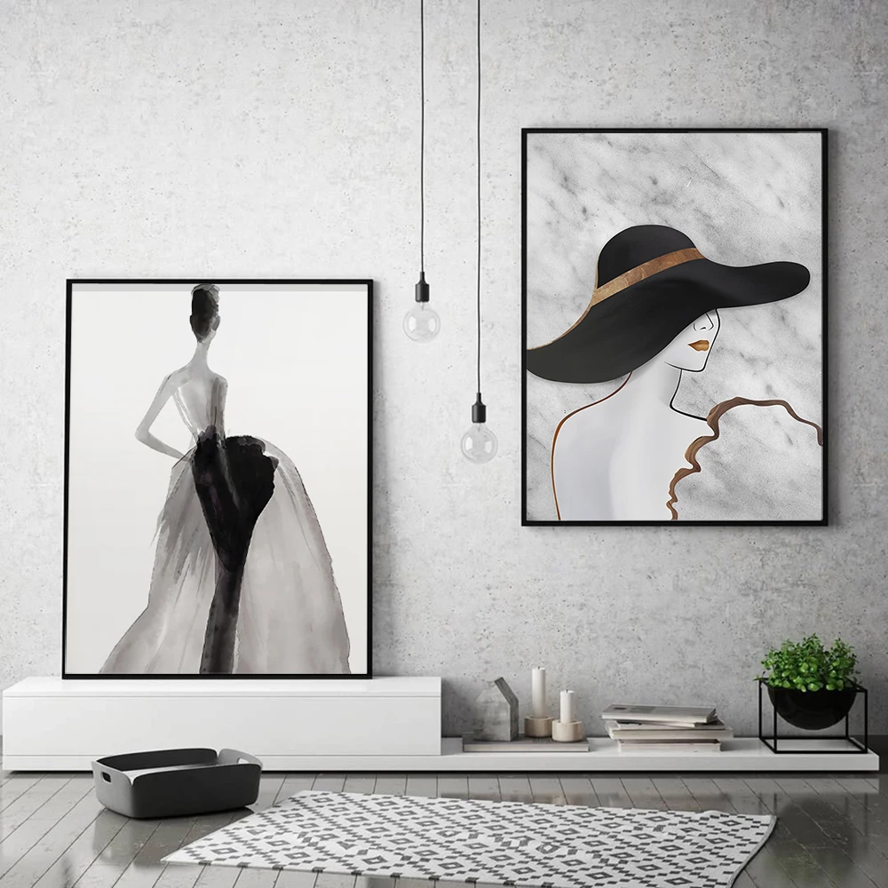 

Minimalist Poster And Prints Wall Pictures Abstract Gold foil lines Sexy Woman Art Canvas Painting For Living Room Modern Decor