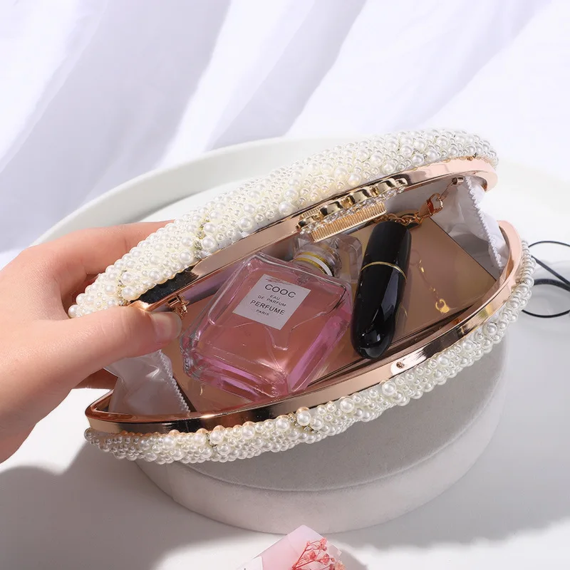 

Egg Shaped Beading Women Evening Bags Diamonds Crown Metal Luxury Female Handbags Pearl Rhinestones Clutch Handbags