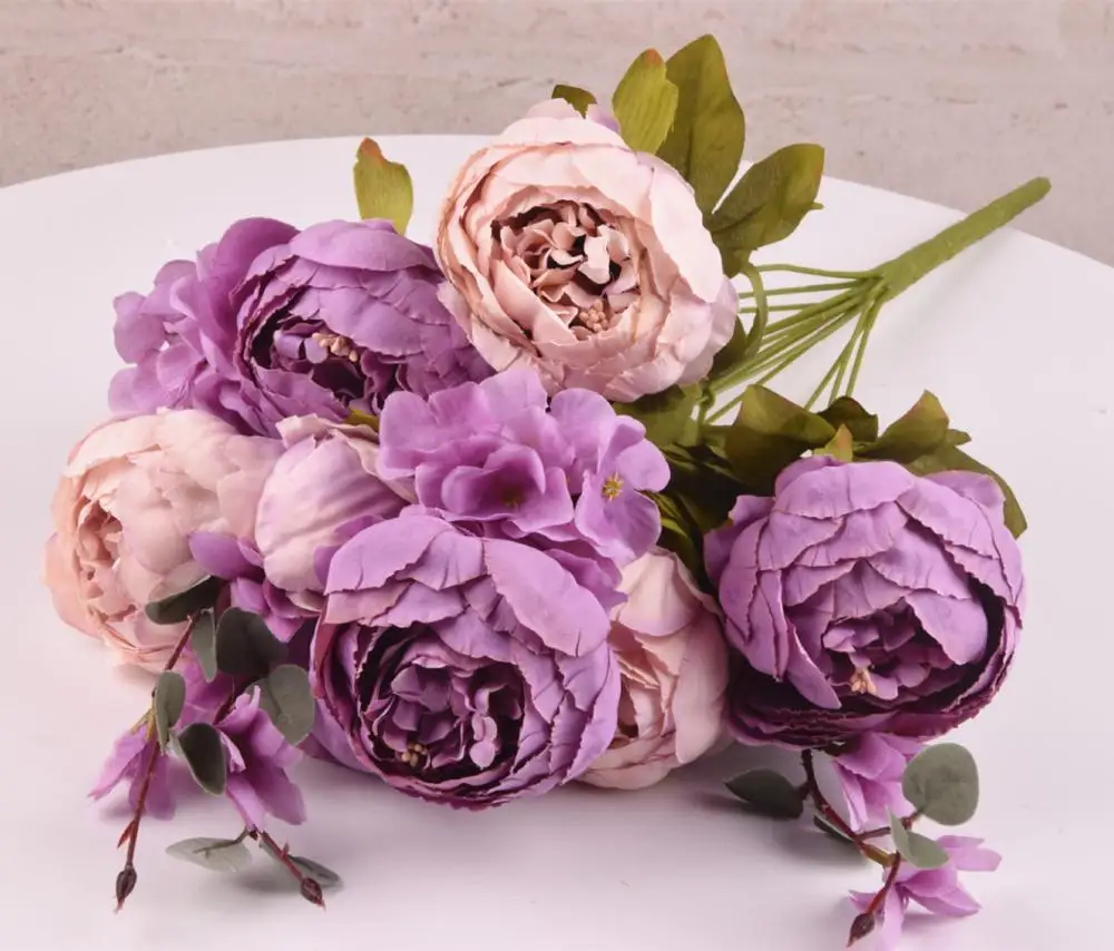 peony new purple 1 букет европейских роз или пионов искусственные цветы искусственные шелковые цветы на вечеринку пионы для свадебного украшения домашний декор для отеля венок - Цвет: peony new purple
