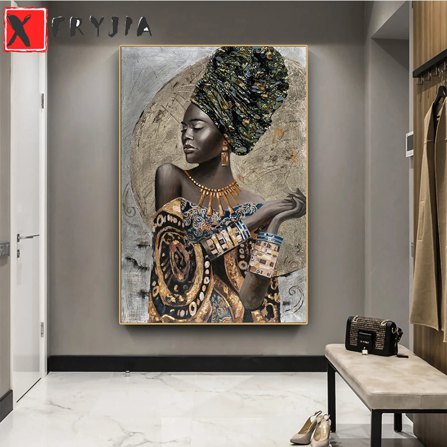 

Алмазная вышивка, элегантная и благородная черная африканская женщина с золотом, ювелирные изделия, алмазная живопись, полная квадратная круглая картина, настенное искусство