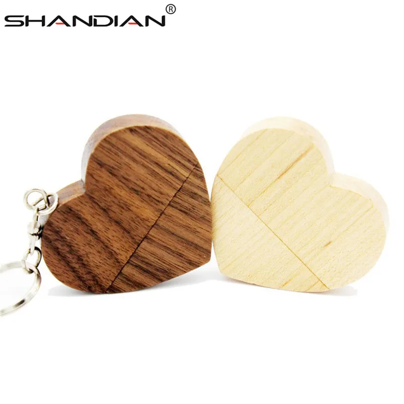 

SHANDIAN fashion walnut Wooden Heart Memory Stick pendrive 4gb 8gb 16gb 32gb 64gb photography Wedding gift free custom logo