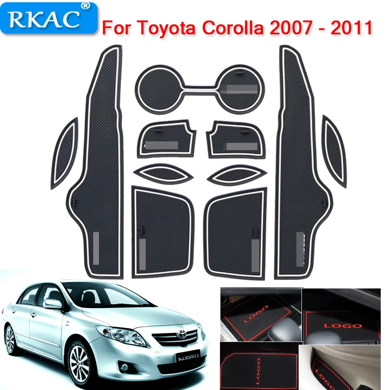 Для Защитные чехлы для сидений, сшитые специально для Toyota Corolla 2007-2013 противоскользящие резиновые подставки под стакан дверной коврик 11 шт. 2008 2010 2011 E140 E150 аксессуары для стайлинга автомобилей Стикеры
