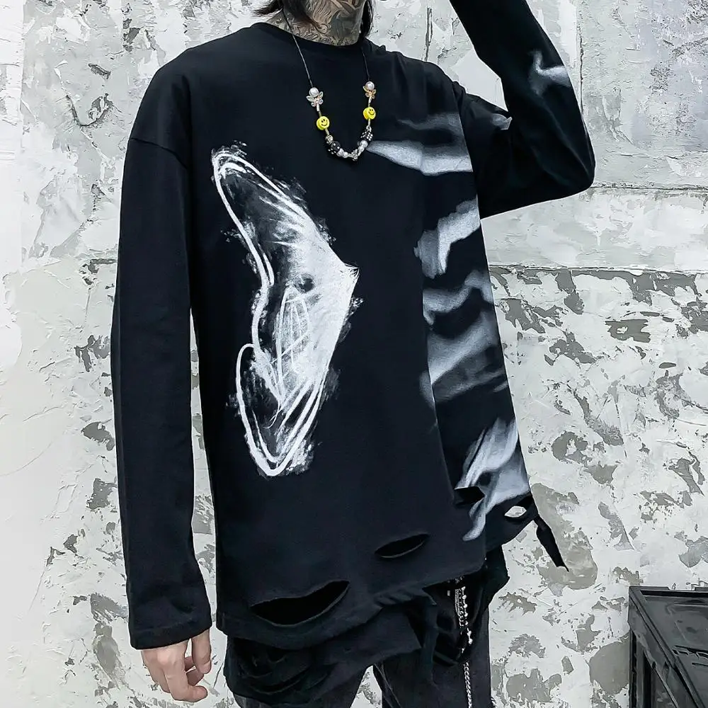 Мужская хлопковая толстовка с длинным рукавом рваная Повседневная Толстовка в