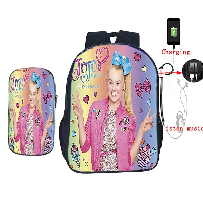 Женский рюкзак 2 шт./компл. цветной школьный с принтом Jojo Siwa и USB-зарядкой сумкой