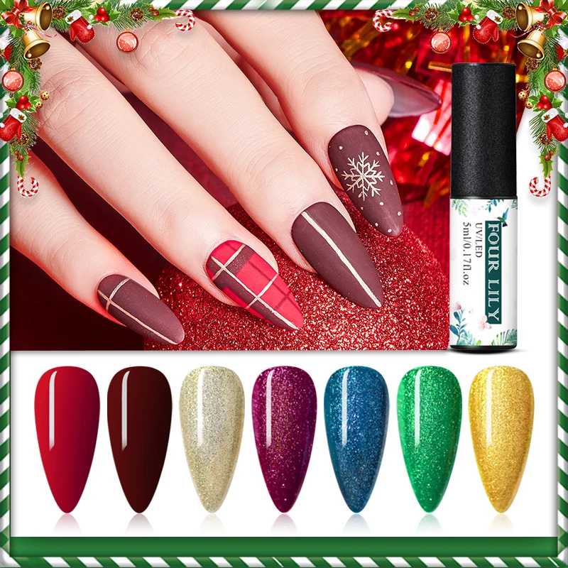 FOURLILY 5 мл Рождественский цветной УФ-гель голографический блеск Полупостоянный