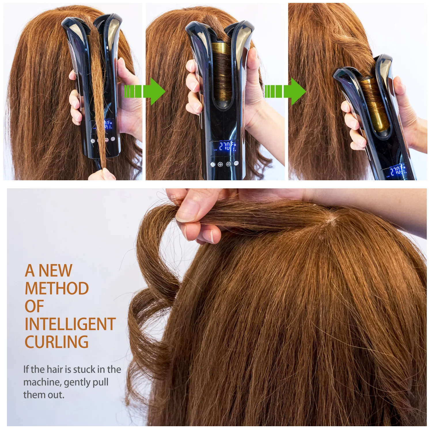 

Air Rotating Curler Auto Hair Curling Wand Ceramic Curling Iron Tool with Clips LED Display Hair Rollers Air waves Styling Tools