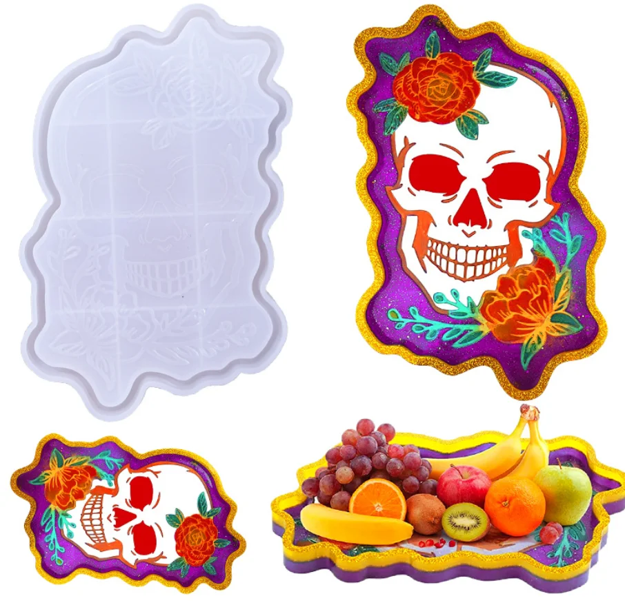 

DIY Epoxy Resin Mold Halloween Skull Tray Silicone Mold Settable Jewelry Tools Jewelry Accessories