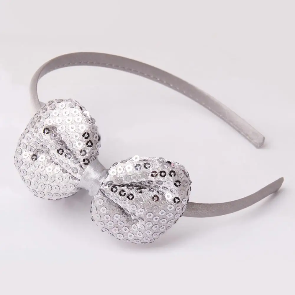 Gray headband Meimile резинки для волос для девочек, банты, Детские аксессуары для волос для принцессы, повязка на голову с блестками для девочек, подарки на день рождения - Цвет: Gray headband