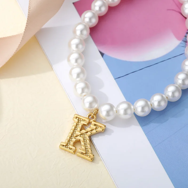 

Vintage Pearl Necklace for Women Initial A-Z White Pearl Chain delicate Necklace Stainless Steel Gold Pendant Wedding Jewelry