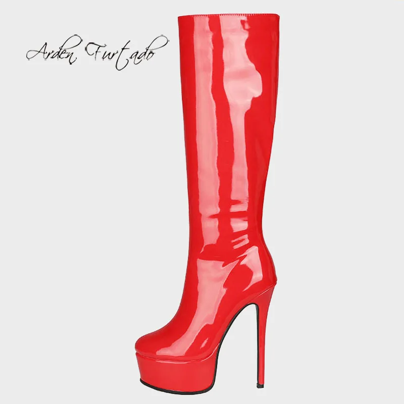 

Модная Осенняя женская обувь Arden Furtado, сексуальные однотонные красные белые сапоги до колена на платформе, элегантные сапоги на шпильке 41