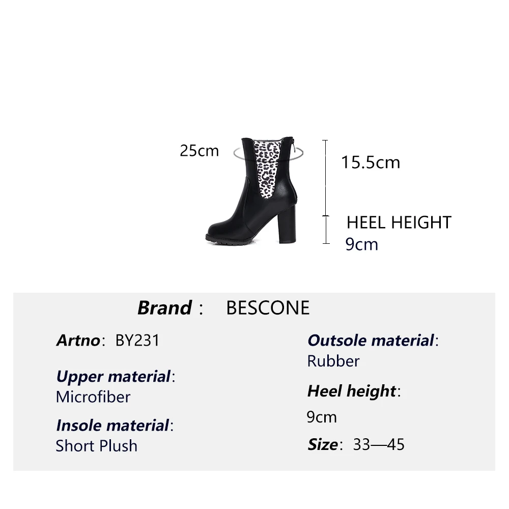 

BESCONE Stylish Women Mid-Calf Boots Comfortable Round Toe Patchwork Super High Heel Shoes Handmade Zipper Ladies Boots BM231
