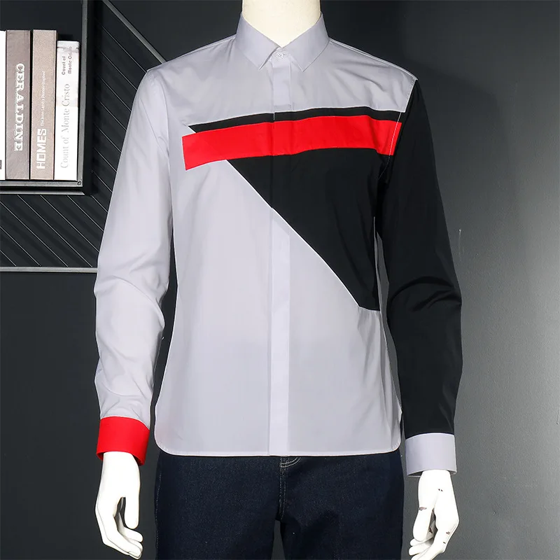 Рубашка мужская с длинным рукавом хлопок пэчворк повседневная деловая