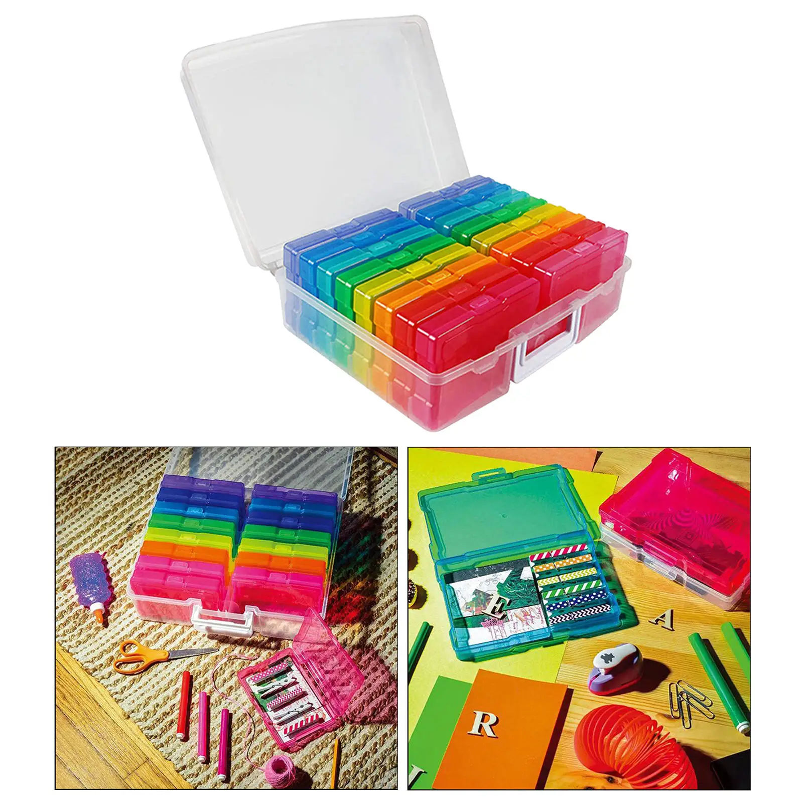 

Photo Case Stackable Plastic Transparent Sew Tools Home Space Saver Storage Box 4x6'' Photos Stickers Collect Container