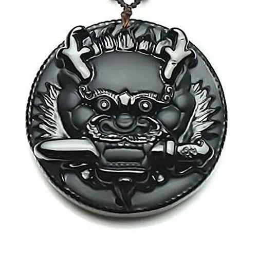 LETSFUN Изящные Ювелирные изделия ручная резьба природный обсидиан ФОО Собака Лев