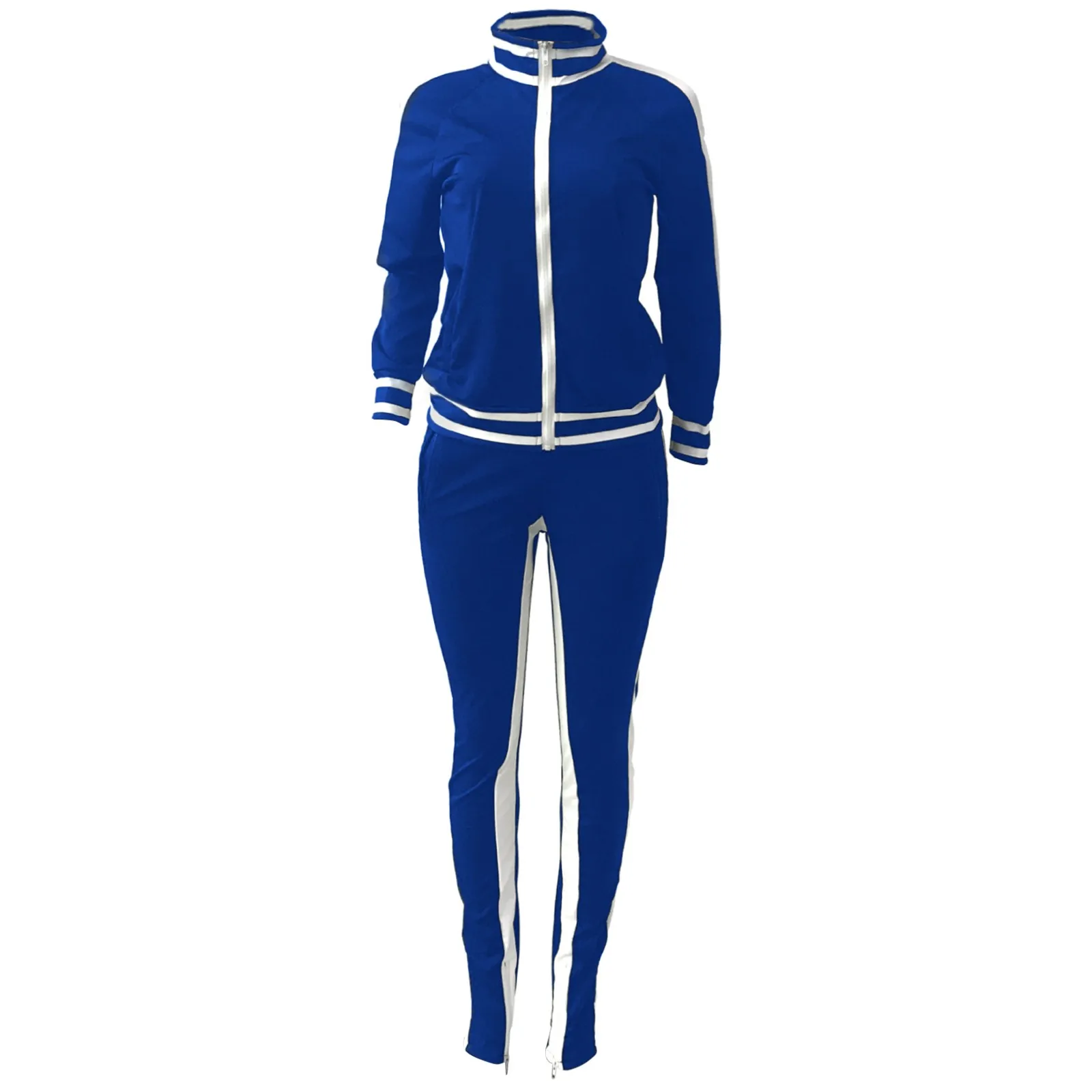 

Women Sport Long Sleeve Zipper Splicing Coat Flared Trousers 2 Piece Outfits Set Sweatshirt Sportswear New Year's Gift 2021