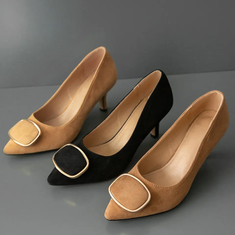 

AGODOR Kitten Heel Pointed Toe Pumps for Women Fashion Slip on Ladies Pumps Office Lady Pumps All Match Women Shoes Size 34-43