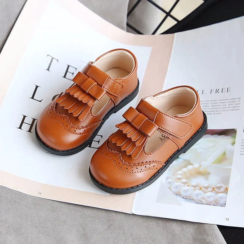 

Retro Fringed Girls Soft Leather Velcro Princess Shoes Anti-skid 2-6 Years Old Kids Flat Shoes T20N05LS-26