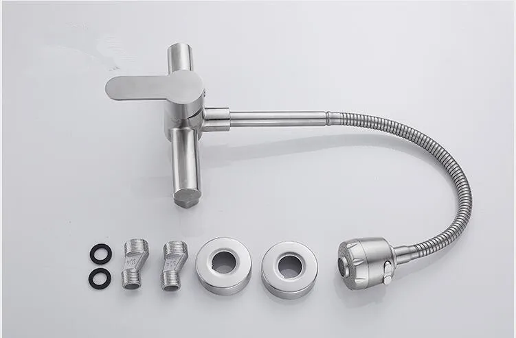Stainless steel Wall Mounted Kitchen Faucet Kitchen Mixers Kitchen Sink Tap 360 Degree Swivel Flexible Hose Double Holes