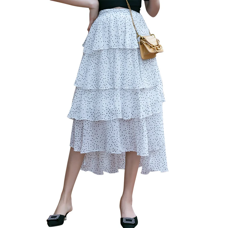 

Fashionable spring and summer new Korean chiffon irregular cake puffy polka dot skirt