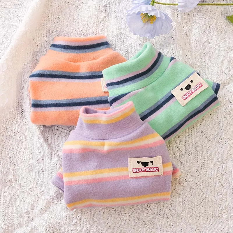 

Dog clothes striped bottoming shirt autumn and winter plus cashmere wear Teddy small dog clothes