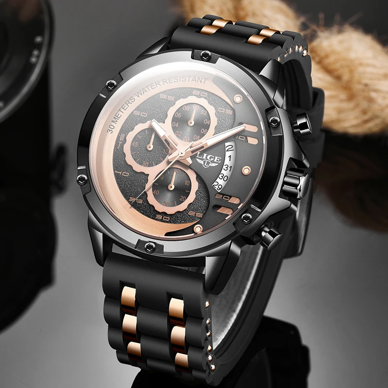 Часы мужские кварцевые с хронографом и силиконовым ремешком 2020|Мужские