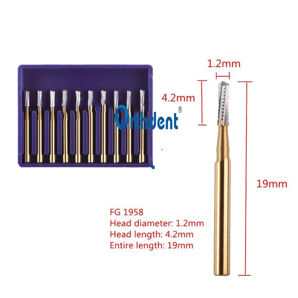 

10 шт./упак. Зубная корона для резки карбида бора FG 1958 для высокоскоростной наконечник 19 мм титановое покрытие