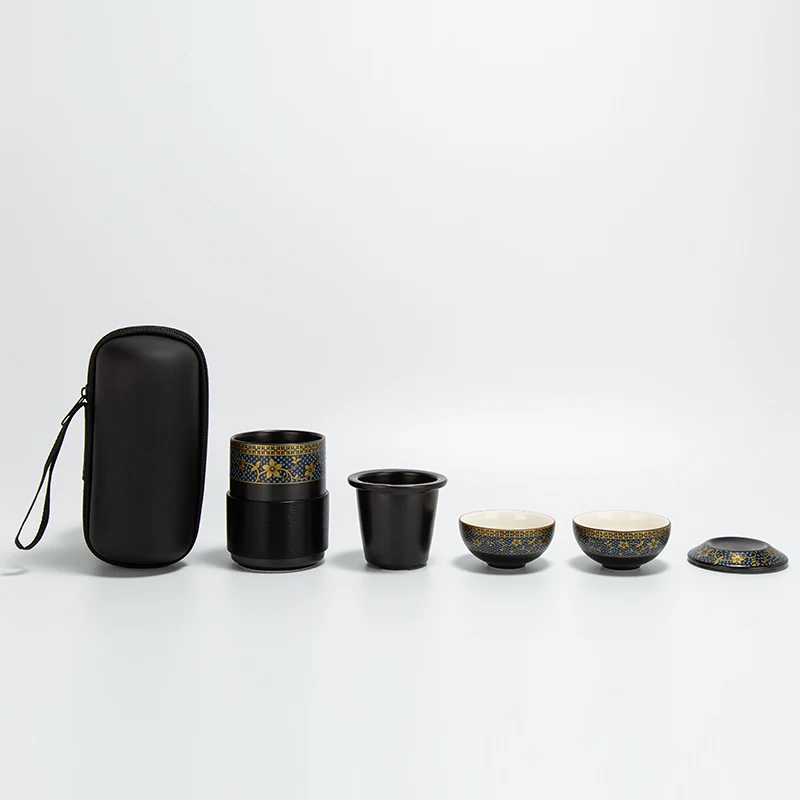 

Chinese Portable Tea Travel Tea Set Ceramic 1 Pot 2 Cups 1 Bag Kung Fu TeaSet Storage Bag Teaware Set Heat Insulation Container