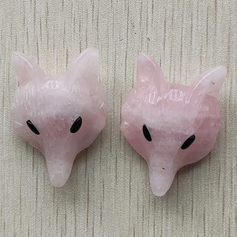 

Wholesale 2pcs/lot Fashion natural quartz stone pink carved fox shape charms Pendants for Necklace jewelry making