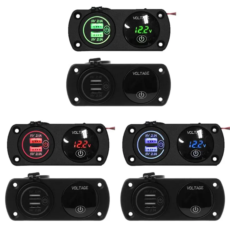 DC 12V 24V светодиодный цифровой вольтметр + двойной USB разъем питания панель 2.1A