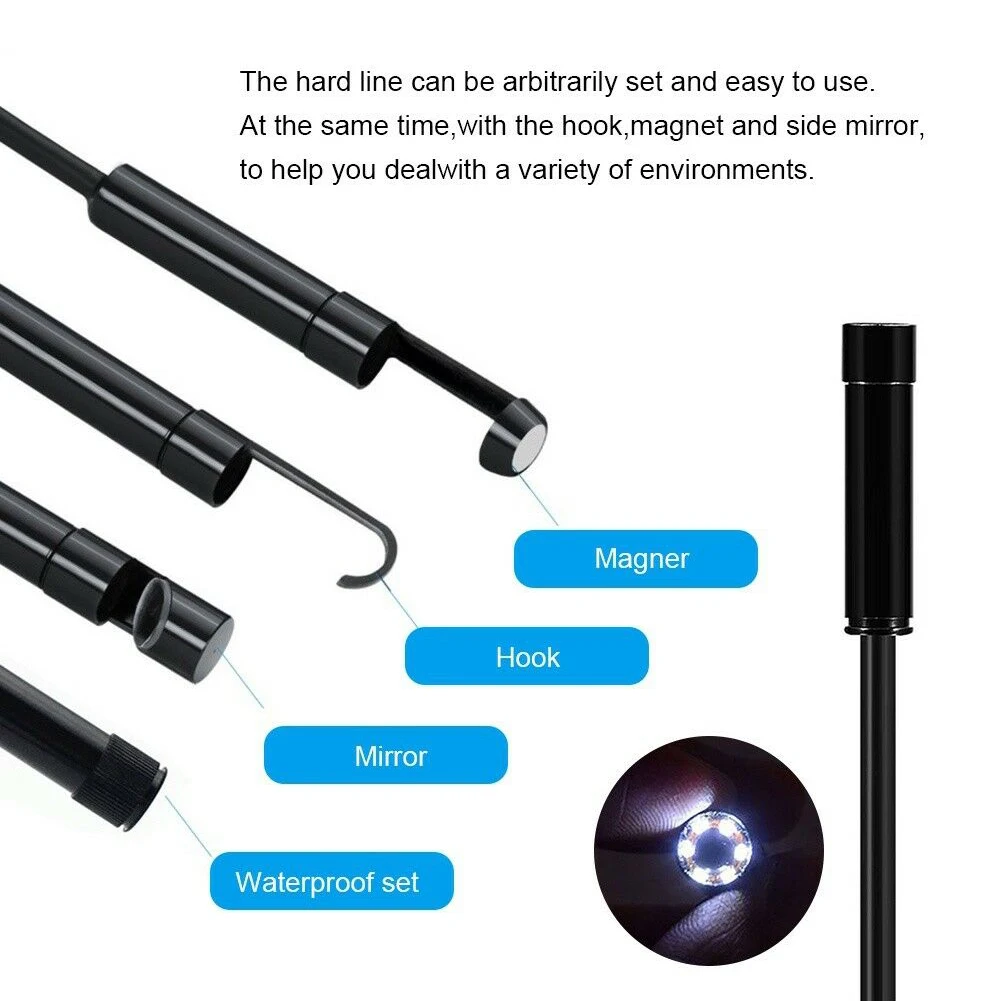 Laptop HD Camera Inspection USB Industrial Endoscope 3 In1 Flexible Borescope Video 6 Led Type-c Black Waterproof | Инструменты