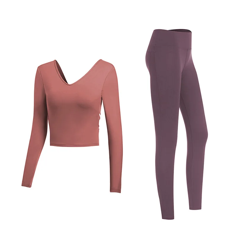 

New yoga clothes women's suits cross beautiful back quick-drying fitness long-sleeved women's high waist tight yoga pants