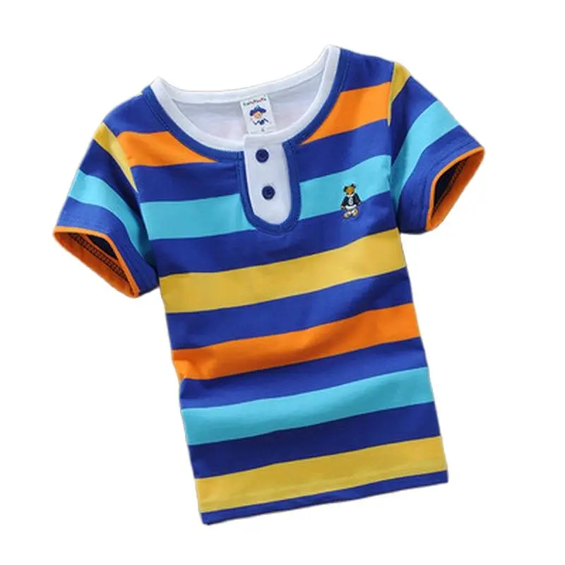 2022 Kids Summer Tops Fashion T-shirt For Girls Boys Stripe Short Sleeve Student Uniform T Shirt Toddlers Clothes | Детская одежда и