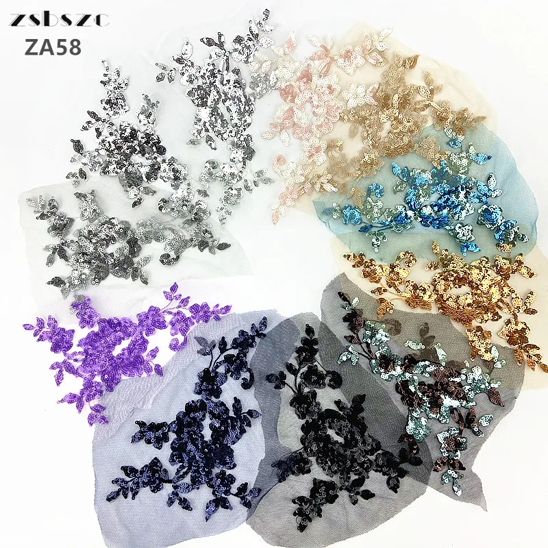 Zsbszc фиолетовая Серебряная Красная Зеленая вышитая аппликация цветок блестки