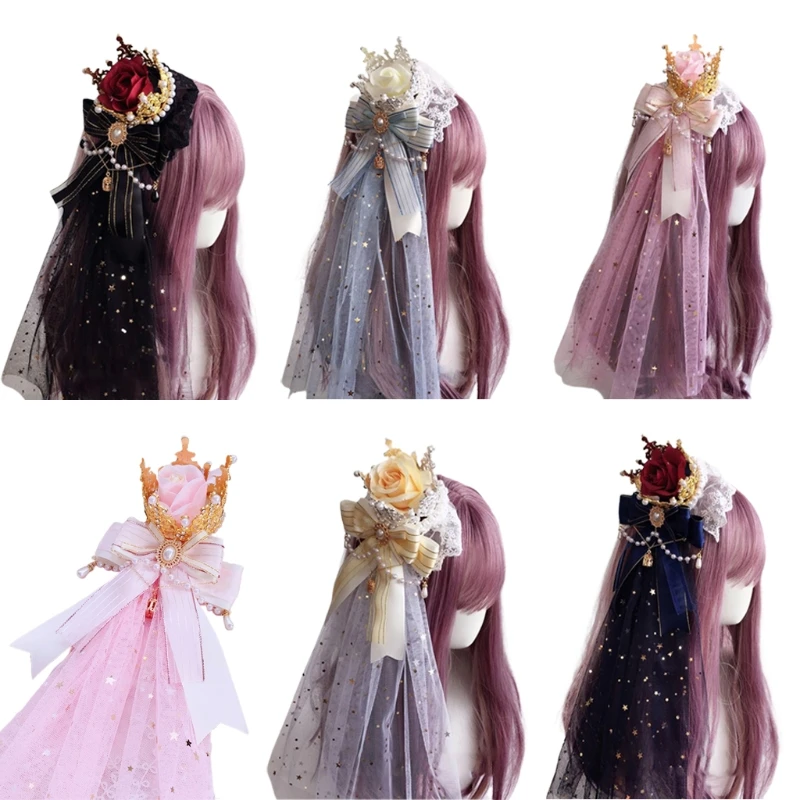 

CPDD Colors Opotional Hair Clip Simple Sweet Cute Gauze Lolita Crown Pearl Hairpin Girl's Hair Accessories with for Womens