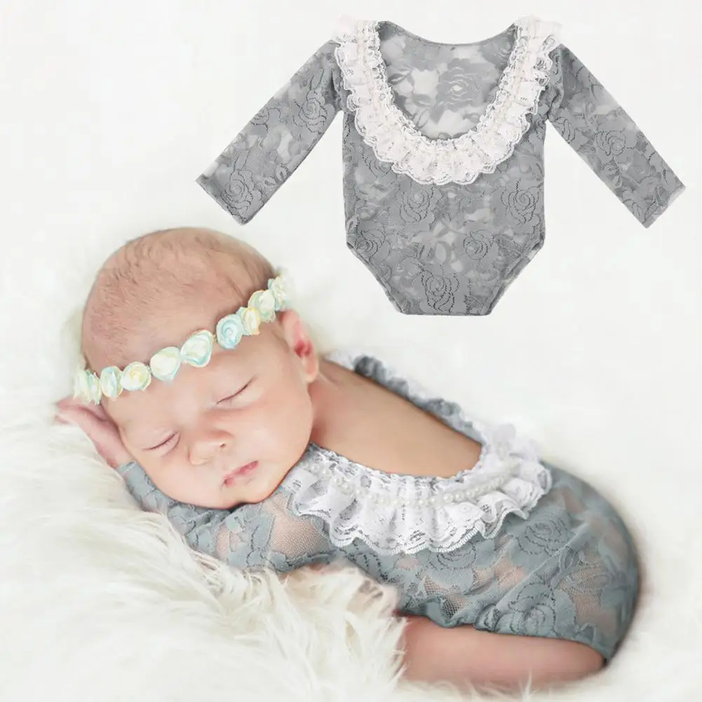 Pelele con estampado de flores para ni&ntilde;os peque&ntilde;os, vestido con textura suave, pelele para beb&eacute; de encaje, accesorios de fotograf&iacute;a para estudio de fotograf&iacute;a, trajes para beb&eacute;s-3