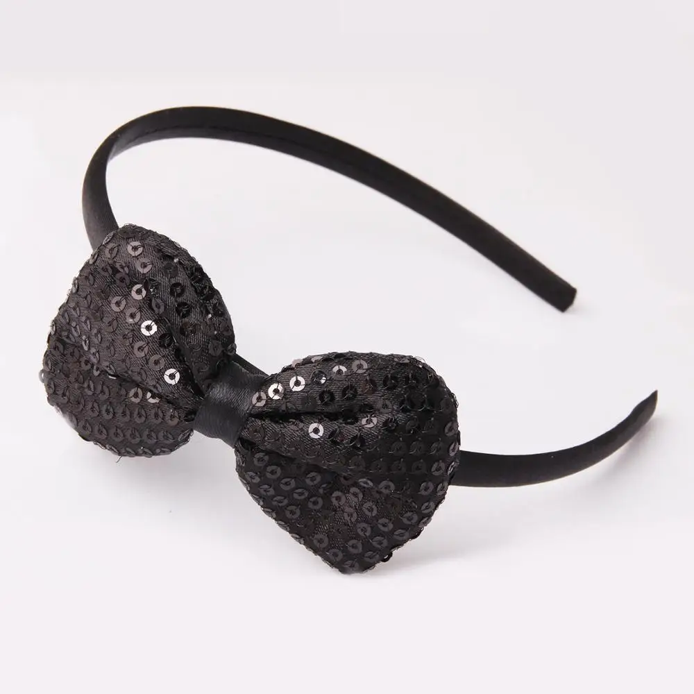 Black headband Meimile резинки для волос для девочек, банты, Детские аксессуары для волос для принцессы, повязка на голову с блестками для девочек, подарки на день рождения - Цвет: Black headband