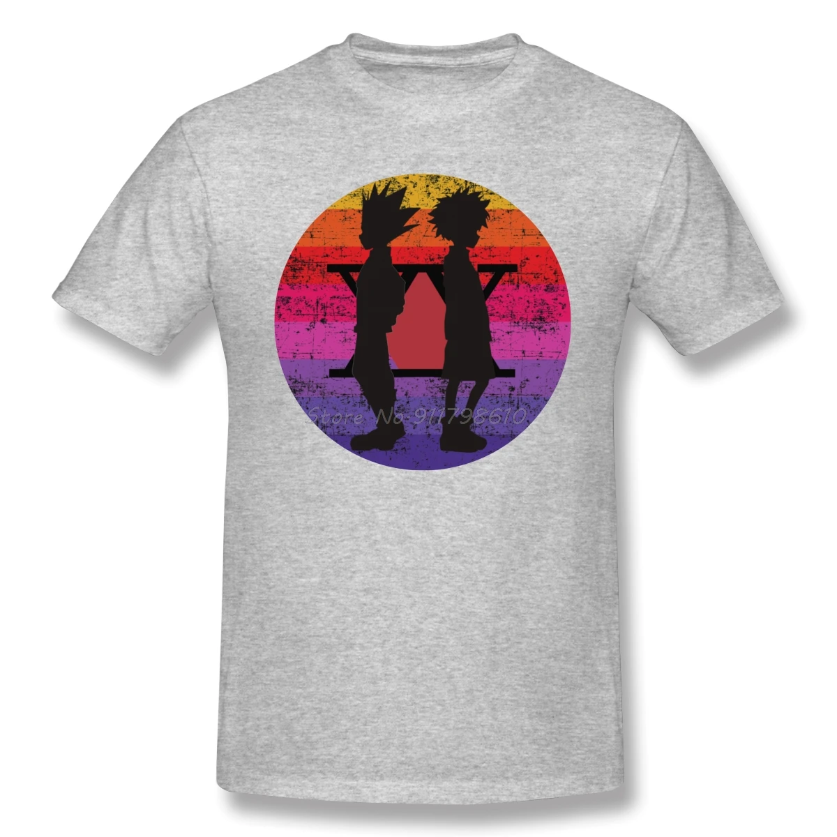 Футболка Hunter X Killua And Gon в стиле ретро уличная одежда оверсайз с круглым вырезом