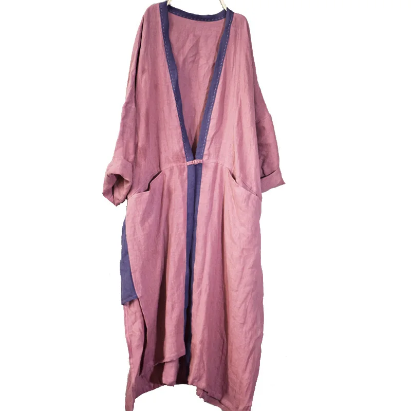 Женское свободное льняное пальто-Тренч верхняя одежда женское длинное пальто