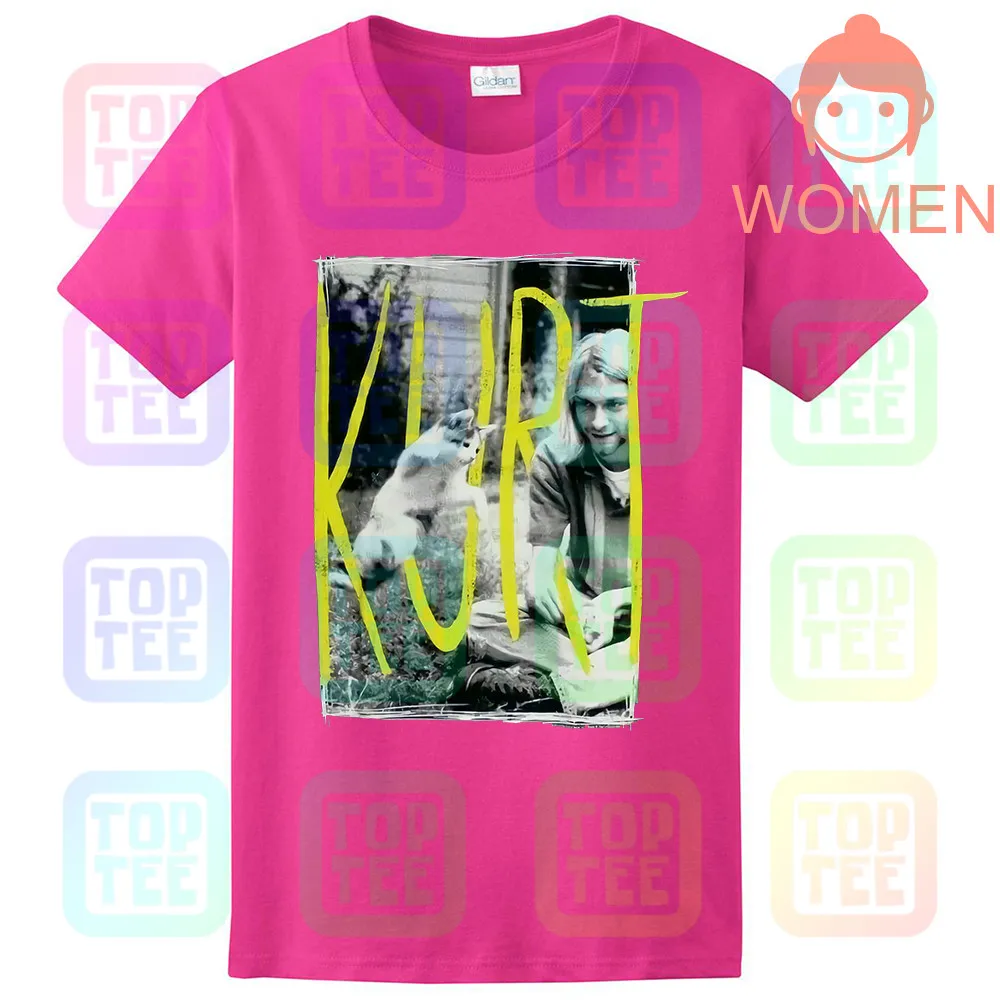 WOMEN-ROSE Kurt Cobain& Kitten Cat 90s Icon Nirvana черная футболка Новинка! Панк гранж(3D5 - Цвет: WOMEN-ROSE
