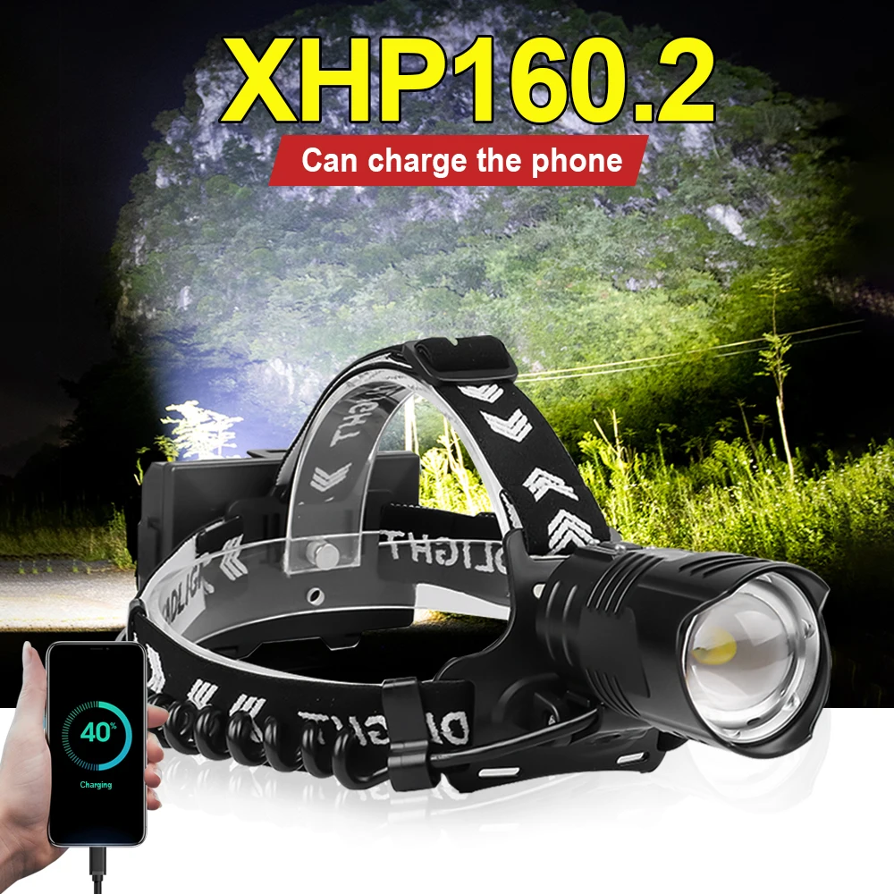 

800000 Lumen XHP160.2 LED Headlamp Flashlight Super Powerful Head Lamp 18650 Rechargeable Headlight XHP90.2 XHP70.2 Head Lantern