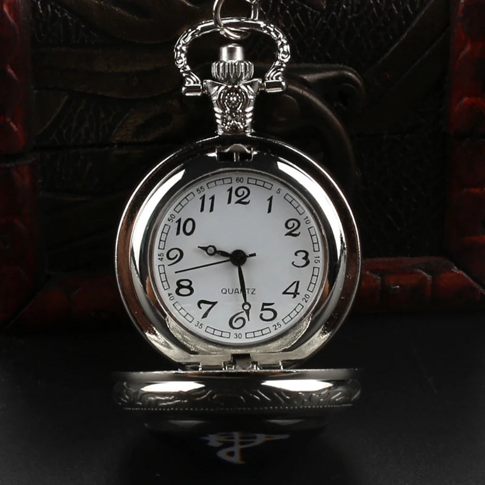 Pocket Watch Pendant Set Japan Anime Retro Quartz Clock Mens Classic Digital Watch Face Leather Fine Necklace Gift for Husband