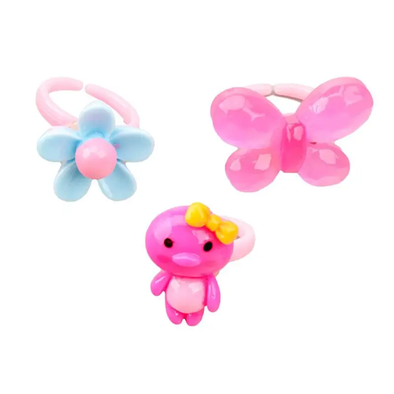 

10pcs/lot Children's Cartoon Rings Candy Flower Animal Bow Shape Ring Set F3ME