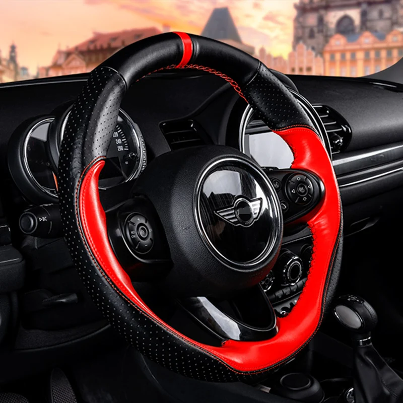 Чехол для руля из натуральной кожи 38 см BMW MINI Cooper S ONE F54 F55 F56 F57 F60|Чехлы на руль| |
