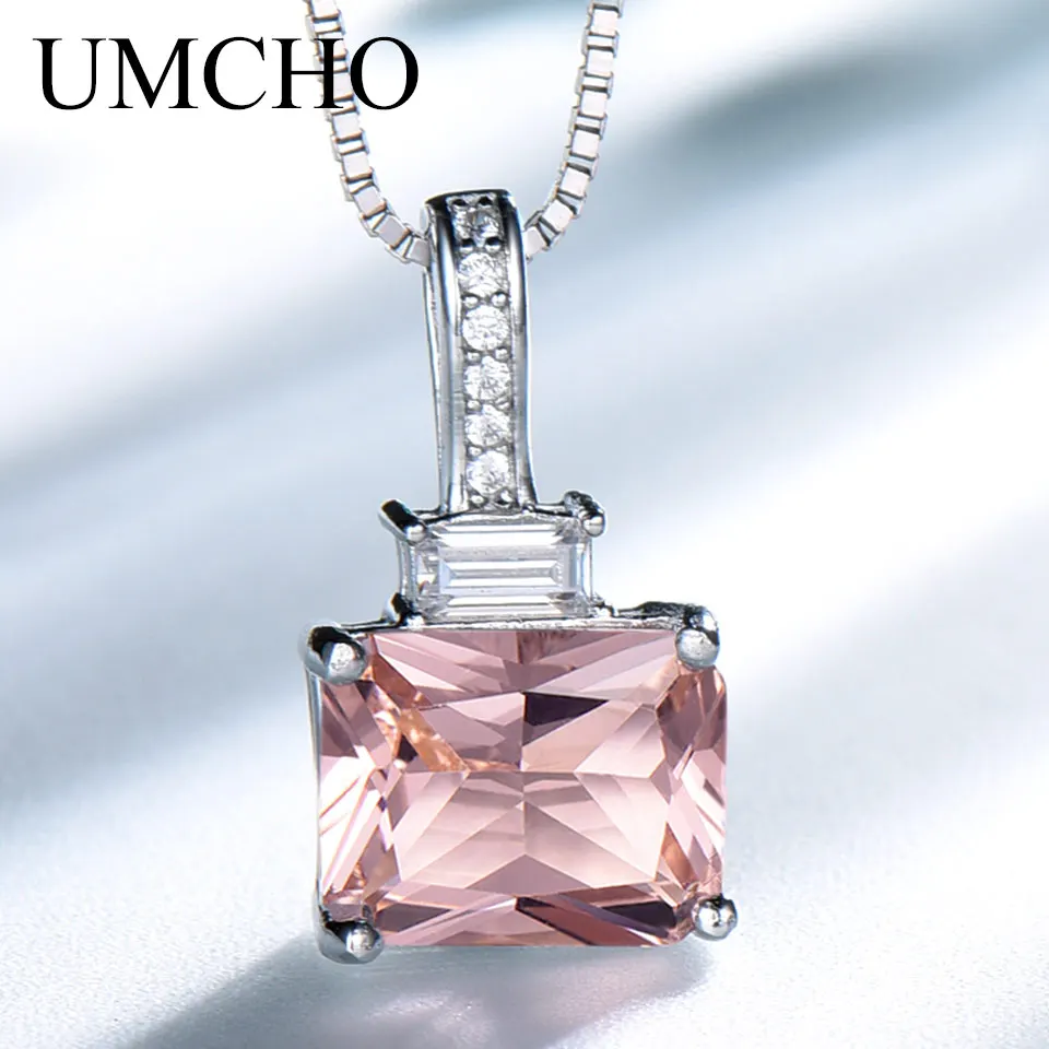 UMCHO прямоугольное Nano Morganite ювелирное изделие из стерлингового серебра 925 пробы