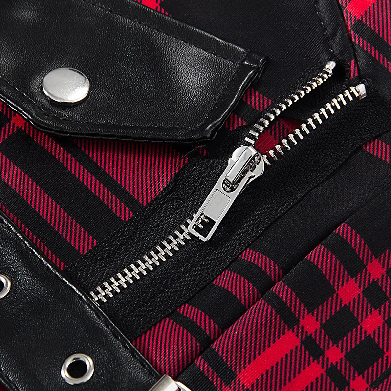 

Fashion Sexy Straps Tank Top Women Gothic Red Plaid Streetwear Sashes Belt Zipper Punk Girl Summer Casual Chic Crop Tops